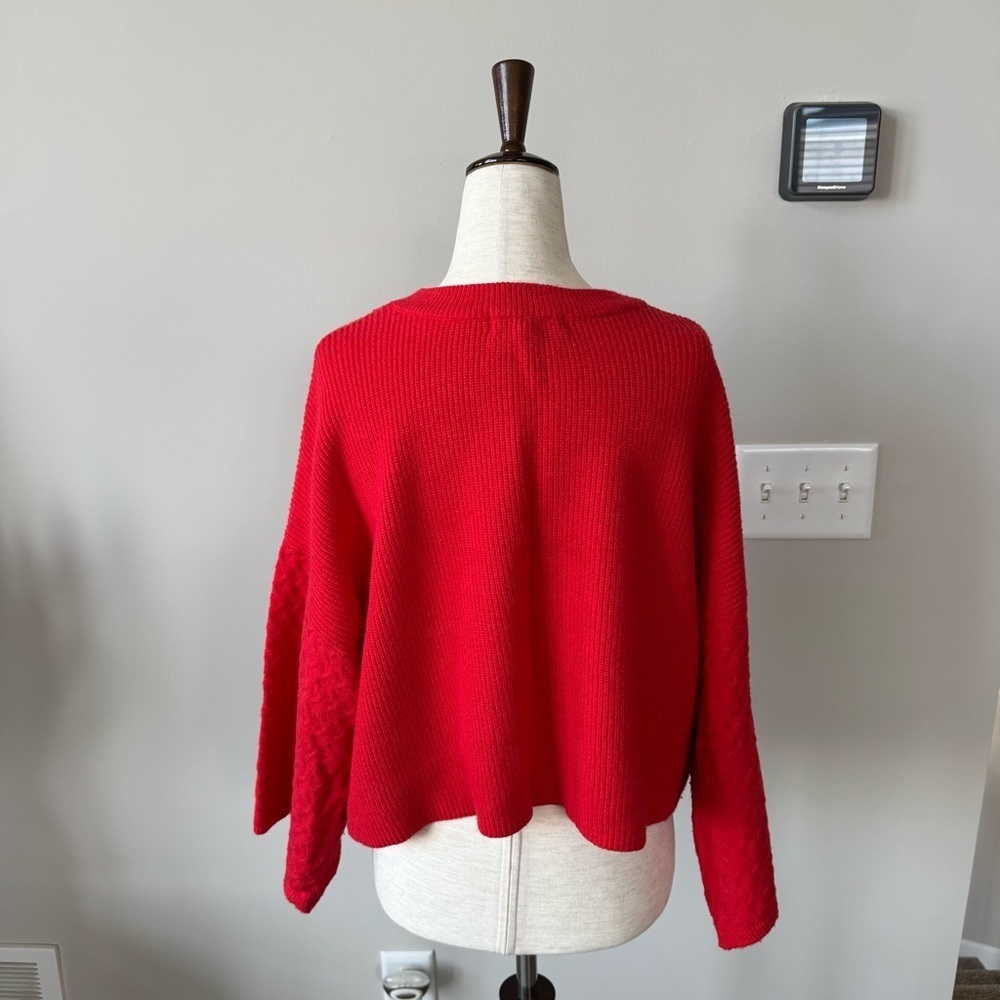 Jack by BB Dakota Boxy Poppy Red In The Mix Stitch Slightly Cropped Sweater - Picture 3 of 10